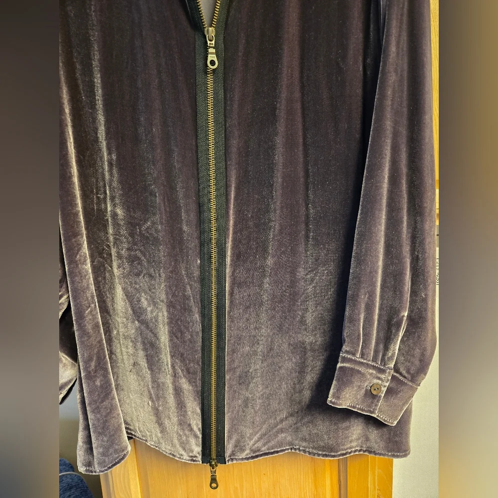 Soft Surroundings Vintage Gray Velvet Silk Blend Full Zip Blouse Sz Small - Picture 8 of 12
